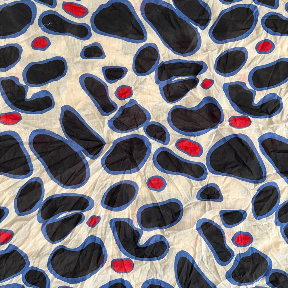 2.5 Yards of Abstract Black and Blue Spot Print Fabric with Red Accents